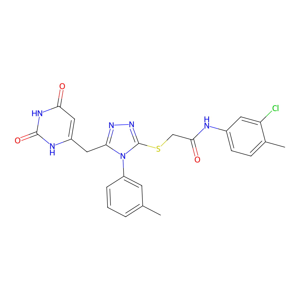 N-(3-chloro-4-methylphenyl)-2-((5-((2,6-dioxo-1,2,3,6-tetrahydropyrimidin-4-yl)methyl)-4-(m-tolyl)-4H-1,2,4-triazol-3-yl)thio)acetamide molecular structure, CAS 852047-60-0