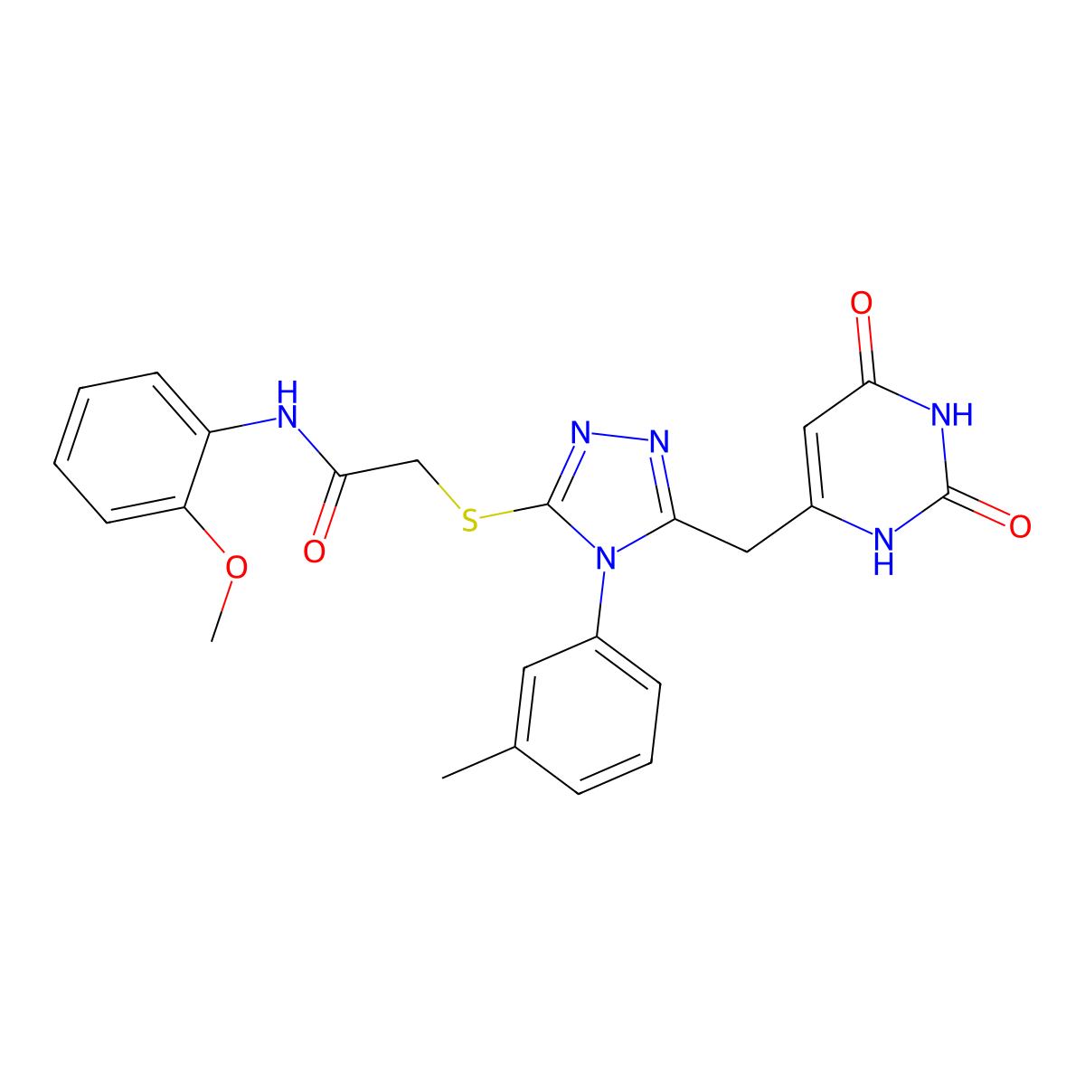 2-((5-((2,6-dioxo-1,2,3,6-tetrahydropyrimidin-4-yl)methyl)-4-(m-tolyl)-4H-1,2,4-triazol-3-yl)thio)-N-(2-methoxyphenyl)acetamide molecular structure, CAS 852047-61-1