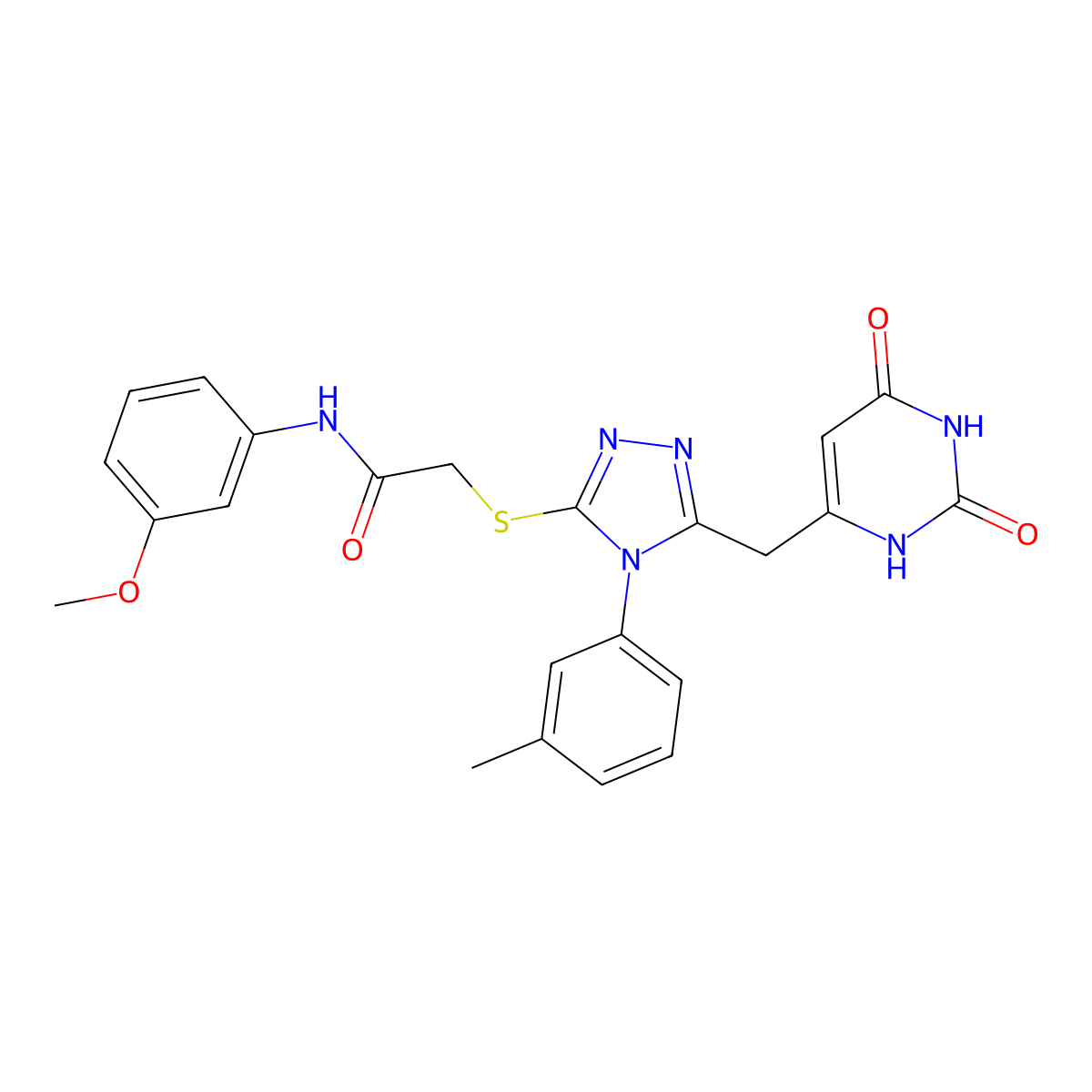 2-((5-((2,6-dioxo-1,2,3,6-tetrahydropyrimidin-4-yl)methyl)-4-(m-tolyl)-4H-1,2,4-triazol-3-yl)thio)-N-(3-methoxyphenyl)acetamide molecular structure, CAS 852047-62-2