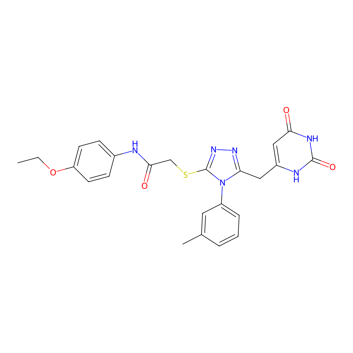 2-((5-((2,6-dioxo-1,2,3,6-tetrahydropyrimidin-4-yl)methyl)-4-(m-tolyl)-4H-1,2,4-triazol-3-yl)thio)-N-(4-ethoxyphenyl)acetamide molecular structure, CAS 852047-65-5
