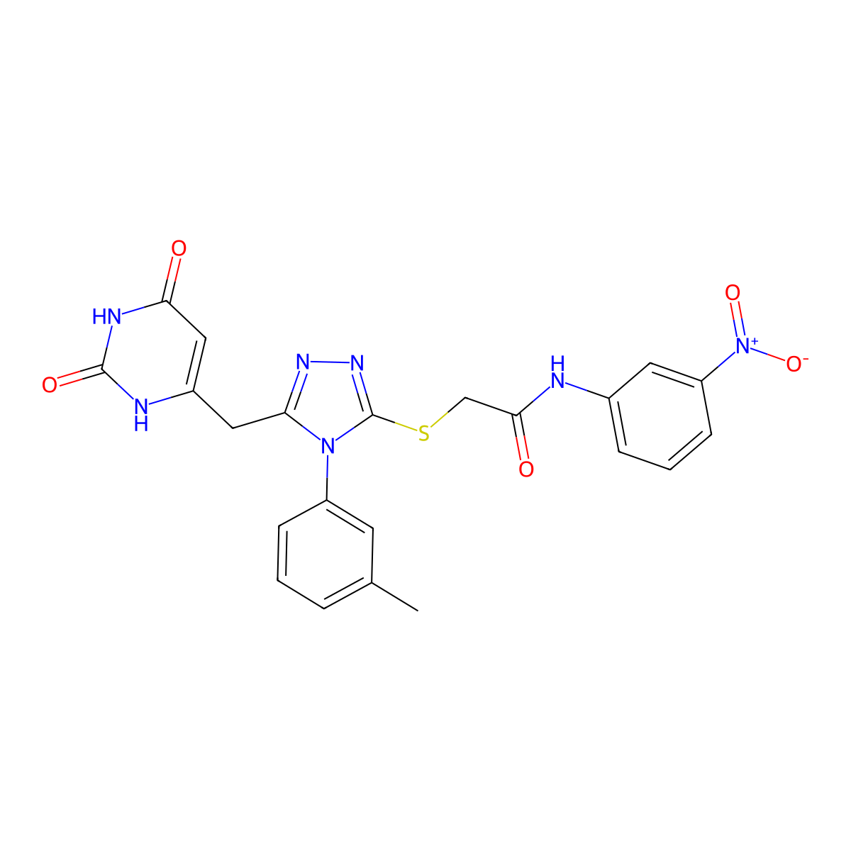 2-((5-((2,6-dioxo-1,2,3,6-tetrahydropyrimidin-4-yl)methyl)-4-(m-tolyl)-4H-1,2,4-triazol-3-yl)thio)-N-(3-nitrophenyl)acetamide molecular structure, CAS 852047-67-7