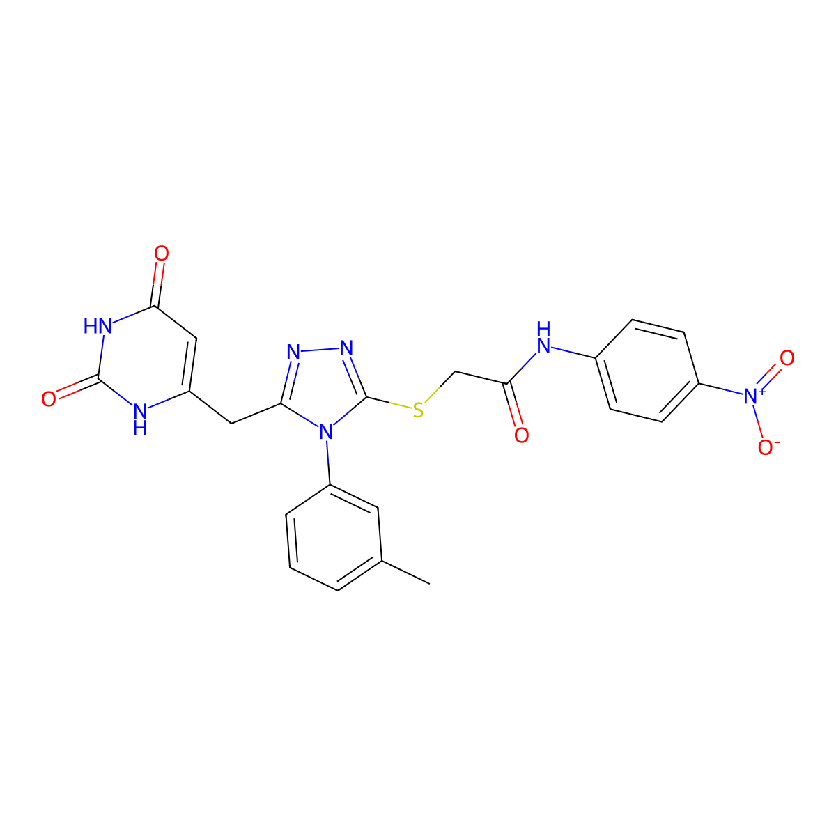 2-[[5-[(2,4-dioxo-1H-pyrimidin-6-yl)methyl]-4-(3-methylphenyl)-1,2,4-triazol-3-yl]sulfanyl]-N-(4-nitrophenyl)acetamide molecular structure, CAS 852047-68-8