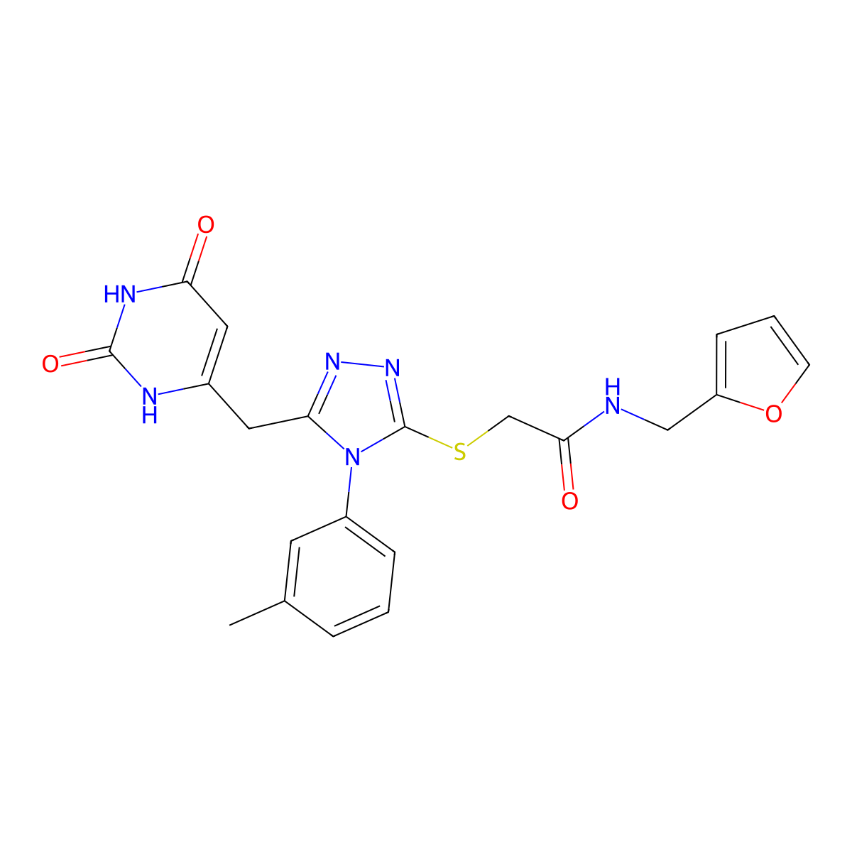 2-[[5-[(2,4-dioxo-1H-pyrimidin-6-yl)methyl]-4-(3-methylphenyl)-1,2,4-triazol-3-yl]sulfanyl]-N-(furan-2-ylmethyl)acetamide molecular structure, CAS 852047-74-6