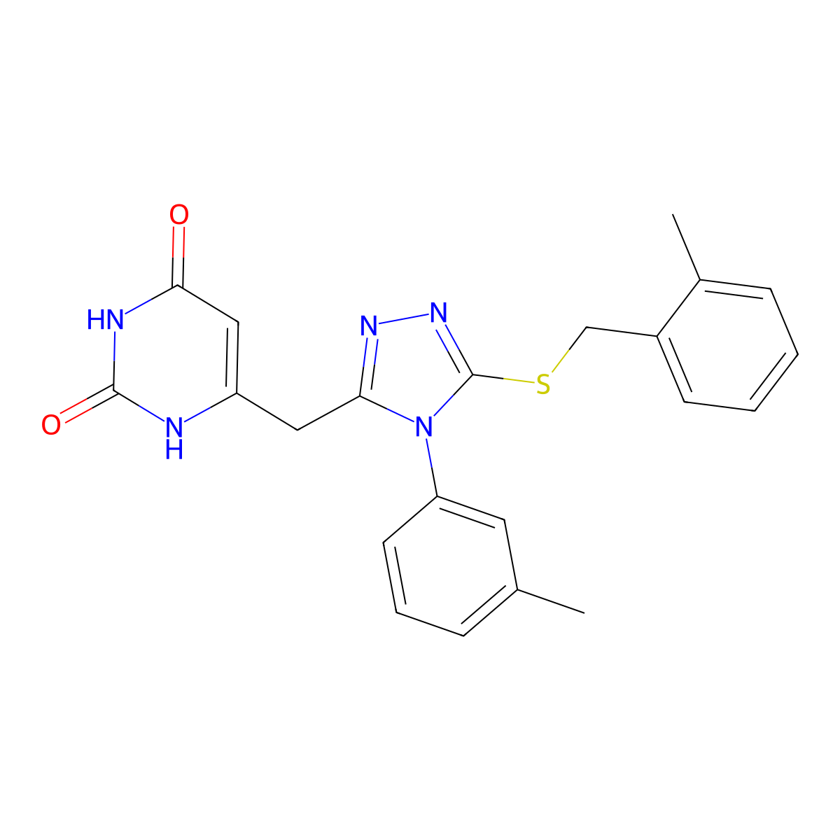 6-((5-((2-methylbenzyl)thio)-4-(m-tolyl)-4H-1,2,4-triazol-3-yl)methyl)pyrimidine-2,4(1H,3H)-dione molecular structure, CAS 852047-87-1