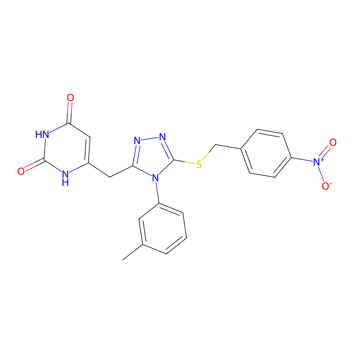 6-((5-((4-nitrobenzyl)thio)-4-(m-tolyl)-4H-1,2,4-triazol-3-yl)methyl)pyrimidine-2,4(1H,3H)-dione molecular structure, CAS 852047-89-3