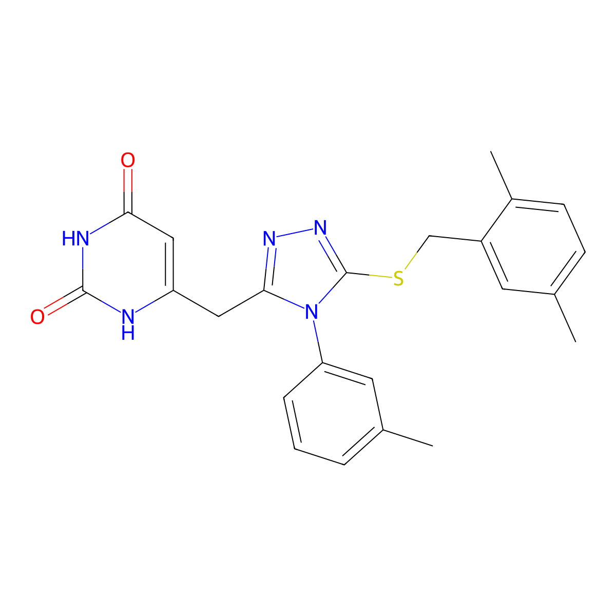 6-((5-((2,5-dimethylbenzyl)thio)-4-(m-tolyl)-4H-1,2,4-triazol-3-yl)methyl)pyrimidine-2,4(1H,3H)-dione molecular structure, CAS 852047-93-9