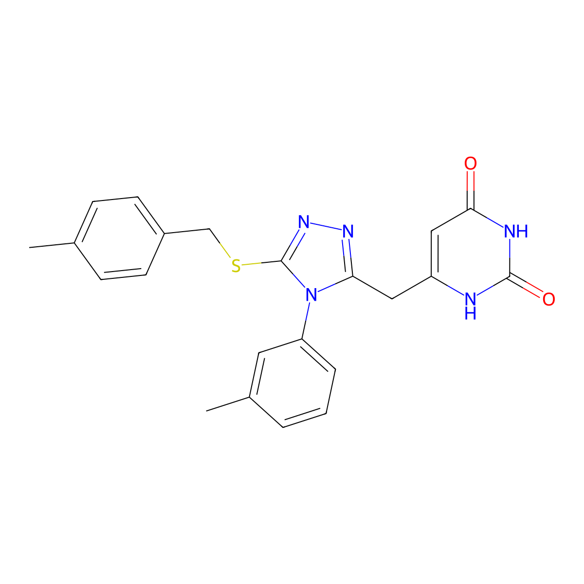 6-((5-((4-methylbenzyl)thio)-4-(m-tolyl)-4H-1,2,4-triazol-3-yl)methyl)pyrimidine-2,4(1H,3H)-dione molecular structure, CAS 852047-94-0