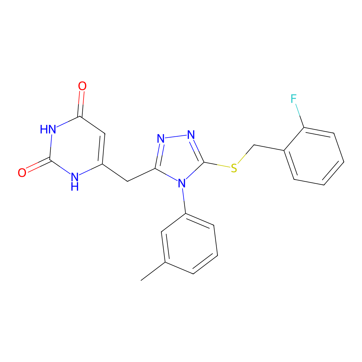 6-((5-((2-fluorobenzyl)thio)-4-(m-tolyl)-4H-1,2,4-triazol-3-yl)methyl)pyrimidine-2,4(1H,3H)-dione molecular structure, CAS 852047-95-1