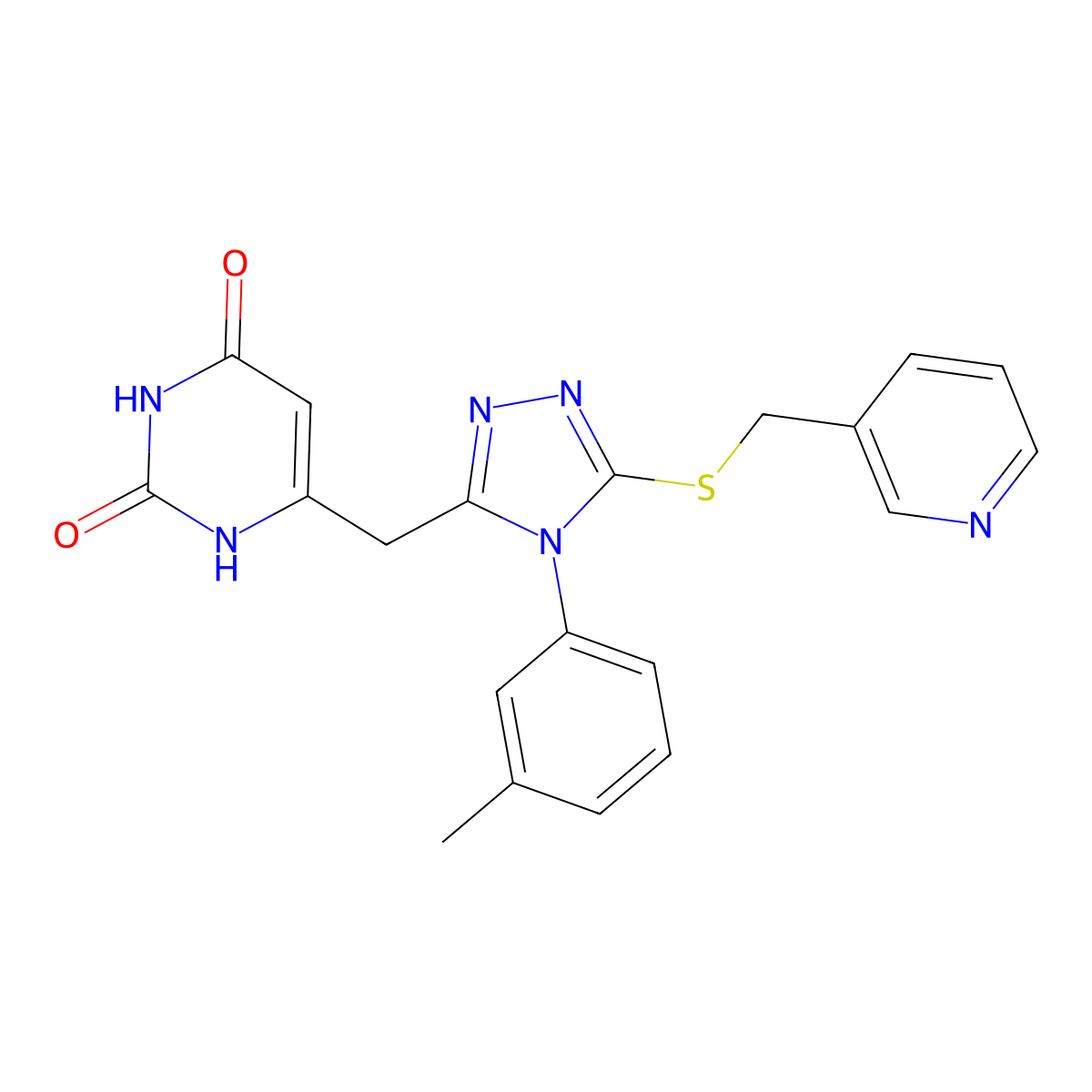 6-((5-((pyridin-3-ylmethyl)thio)-4-(m-tolyl)-4H-1,2,4-triazol-3-yl)methyl)pyrimidine-2,4(1H,3H)-dione molecular structure, CAS 852047-96-2
