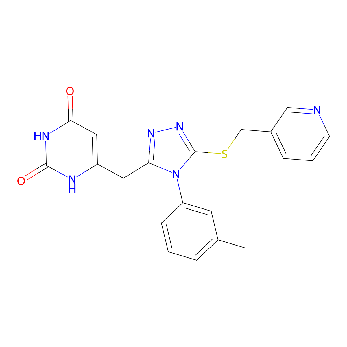 6-((5-((pyridin-3-ylmethyl)thio)-4-(m-tolyl)-4H-1,2,4-triazol-3-yl)methyl)pyrimidine-2,4(1H,3H)-dione molecular structure, CAS 852047-96-2
