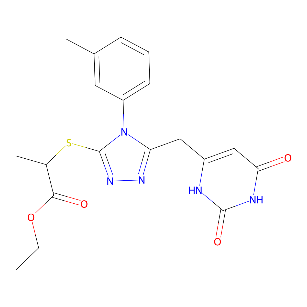 ethyl 2-((5-((2,6-dioxo-1,2,3,6-tetrahydropyrimidin-4-yl)methyl)-4-(m-tolyl)-4H-1,2,4-triazol-3-yl)thio)propanoate molecular structure, CAS 852048-01-2
