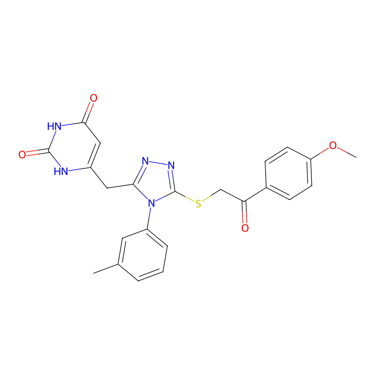 6-[[5-[2-(4-methoxyphenyl)-2-oxoethyl]sulfanyl-4-(3-methylphenyl)-1,2,4-triazol-3-yl]methyl]-1H-pyrimidine-2,4-dione molecular structure, CAS 852048-05-6