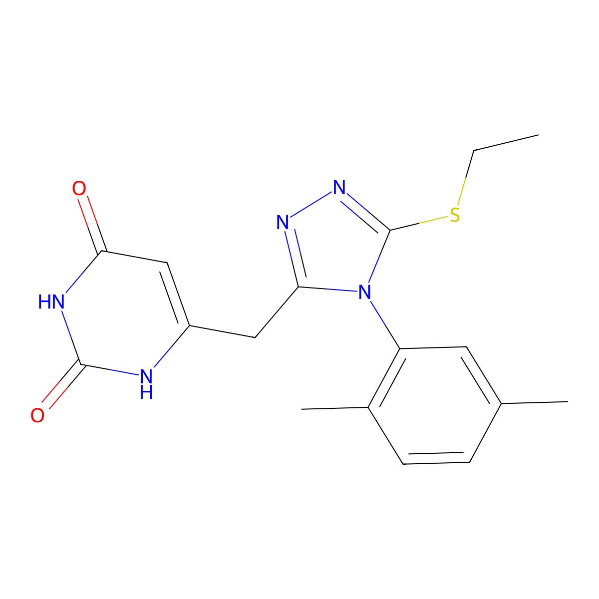 6-[[4-(2,5-dimethylphenyl)-5-ethylsulfanyl-1,2,4-triazol-3-yl]methyl]-1H-pyrimidine-2,4-dione molecular structure, CAS 852048-07-8