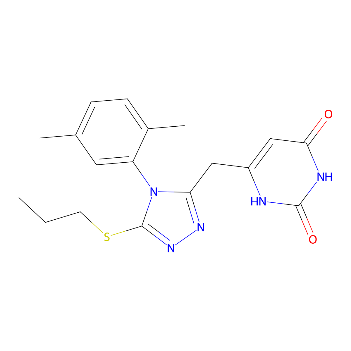 6-((4-(2,5-dimethylphenyl)-5-(propylthio)-4H-1,2,4-triazol-3-yl)methyl)pyrimidine-2,4(1H,3H)-dione molecular structure, CAS 852048-08-9