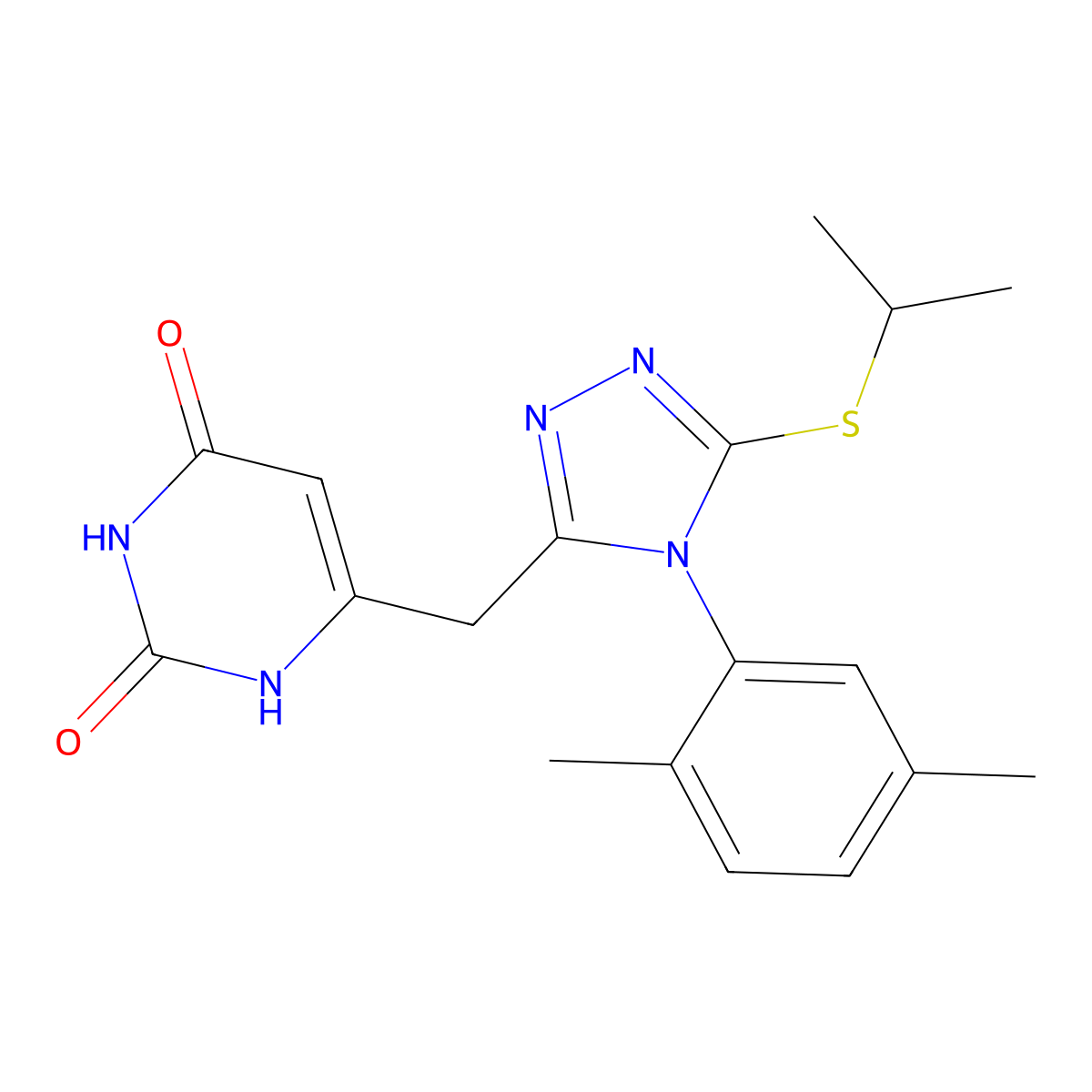 6-[[4-(2,5-dimethylphenyl)-5-propan-2-ylsulfanyl-1,2,4-triazol-3-yl]methyl]-1H-pyrimidine-2,4-dione molecular structure, CAS 852048-09-0