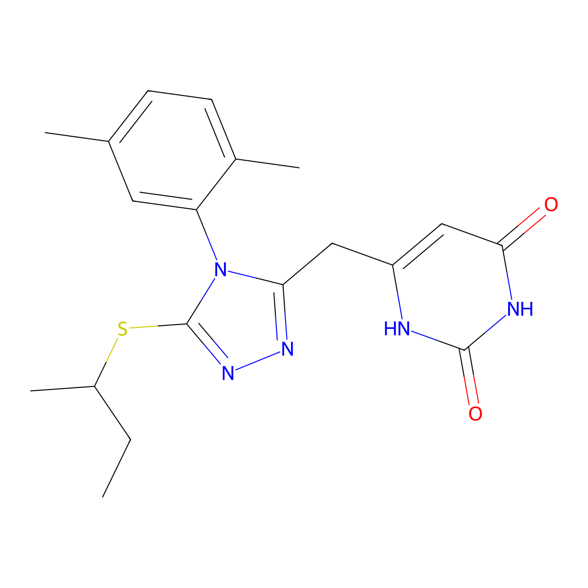 6-((5-(sec-butylthio)-4-(2,5-dimethylphenyl)-4H-1,2,4-triazol-3-yl)methyl)pyrimidine-2,4(1H,3H)-dione molecular structure, CAS 852048-10-3