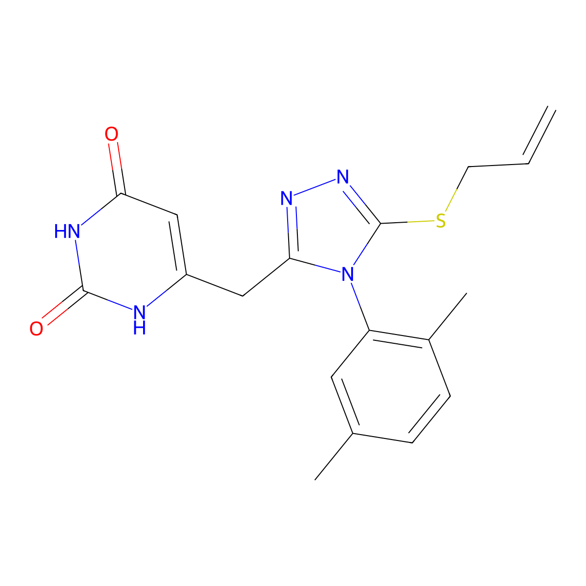 6-[[4-(2,5-dimethylphenyl)-5-prop-2-enylsulfanyl-1,2,4-triazol-3-yl]methyl]-1H-pyrimidine-2,4-dione molecular structure, CAS 852048-11-4