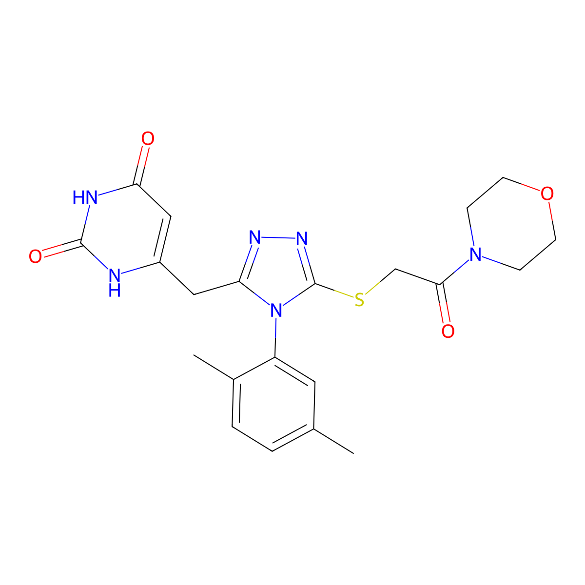 6-((4-(2,5-dimethylphenyl)-5-((2-morpholino-2-oxoethyl)thio)-4H-1,2,4-triazol-3-yl)methyl)pyrimidine-2,4(1H,3H)-dione molecular structure, CAS 852048-15-8