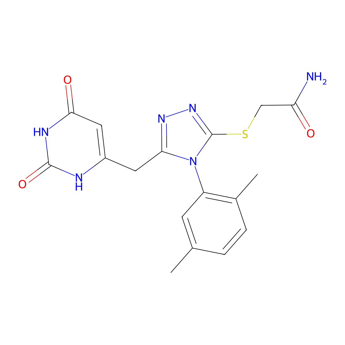 2-((4-(2,5-dimethylphenyl)-5-((2,6-dioxo-1,2,3,6-tetrahydropyrimidin-4-yl)methyl)-4H-1,2,4-triazol-3-yl)thio)acetamide molecular structure, CAS 852048-18-1