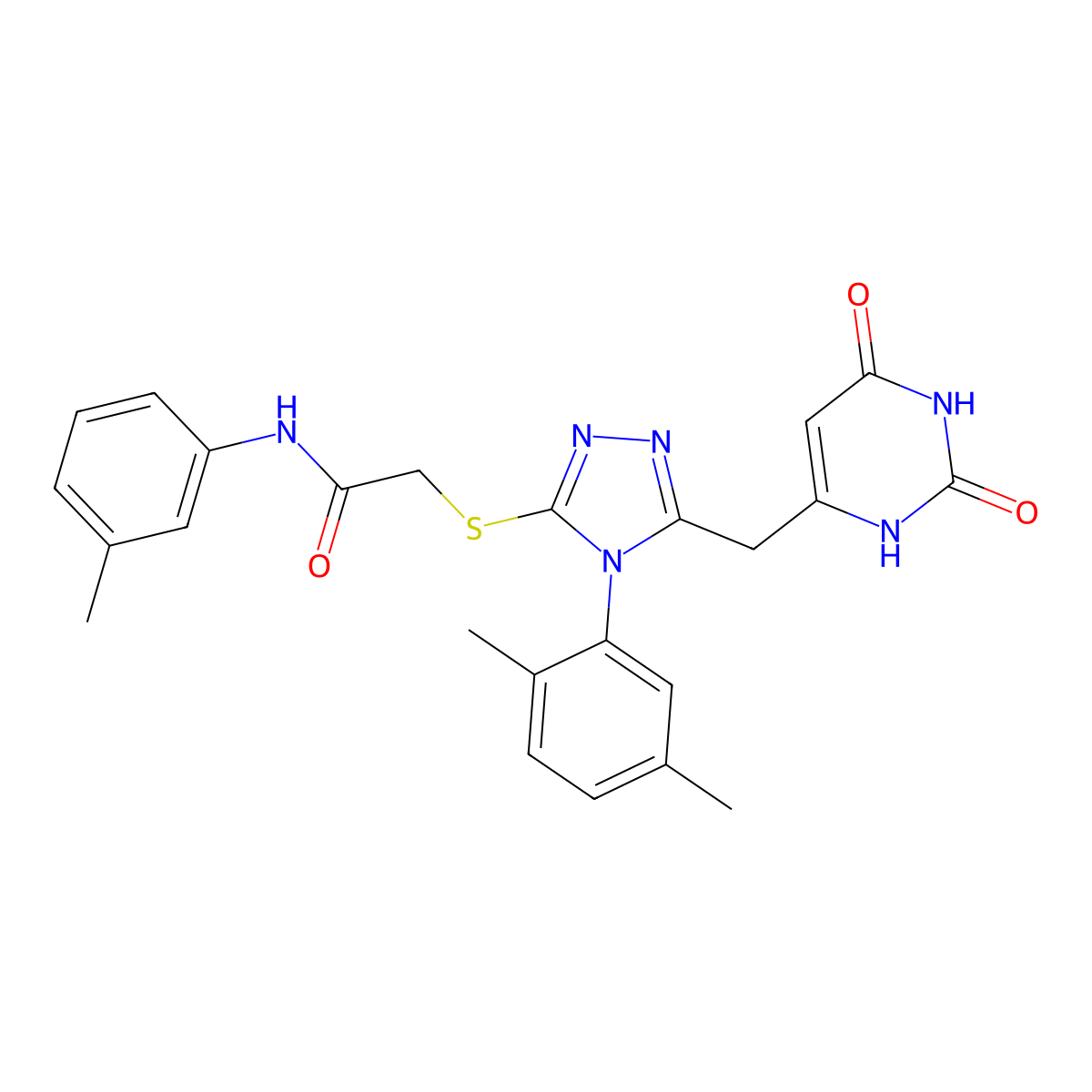 2-((4-(2,5-dimethylphenyl)-5-((2,6-dioxo-1,2,3,6-tetrahydropyrimidin-4-yl)methyl)-4H-1,2,4-triazol-3-yl)thio)-N-(m-tolyl)acetamide molecular structure, CAS 852048-21-6