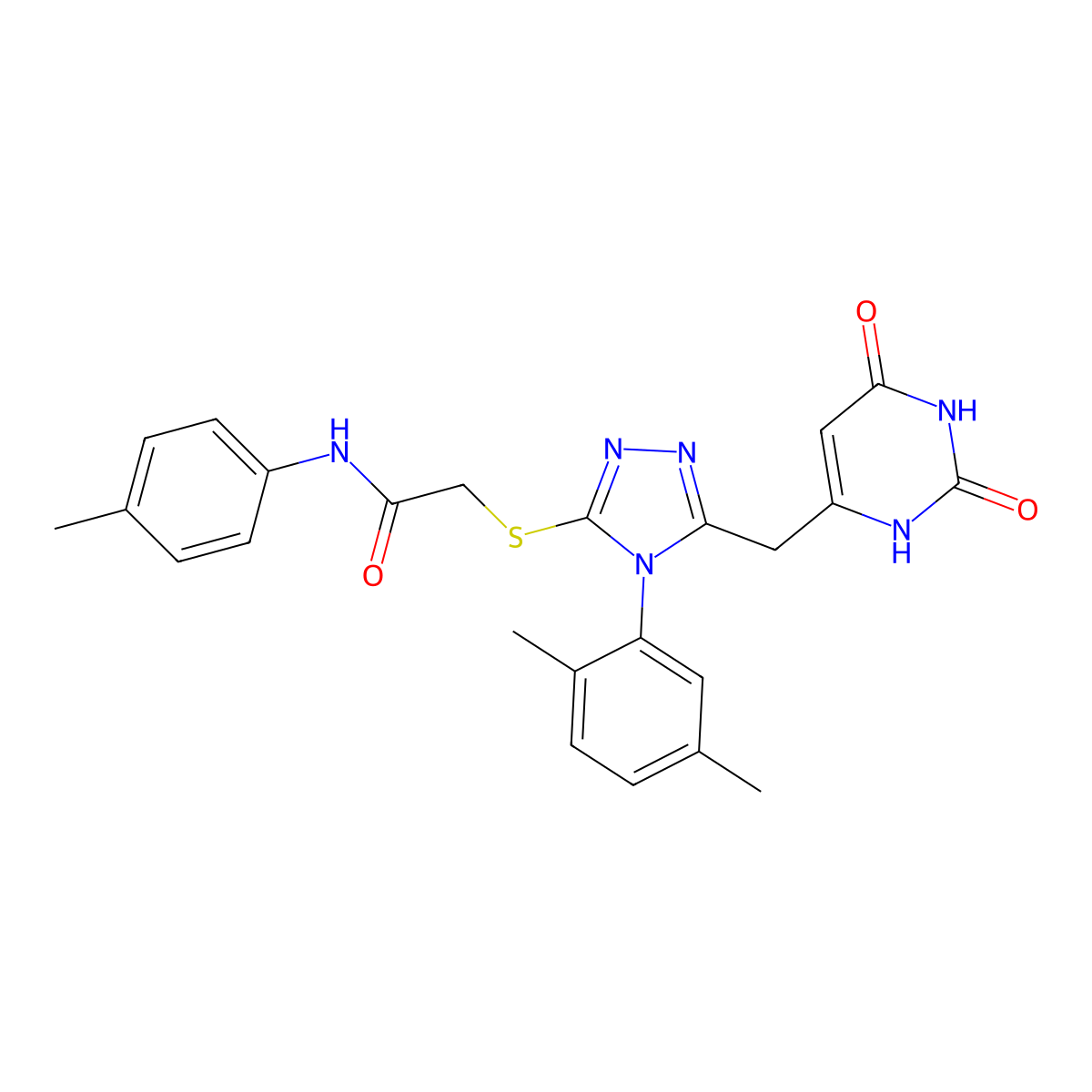 2-[[4-(2,5-dimethylphenyl)-5-[(2,4-dioxo-1H-pyrimidin-6-yl)methyl]-1,2,4-triazol-3-yl]sulfanyl]-N-(4-methylphenyl)acetamide molecular structure, CAS 852048-22-7