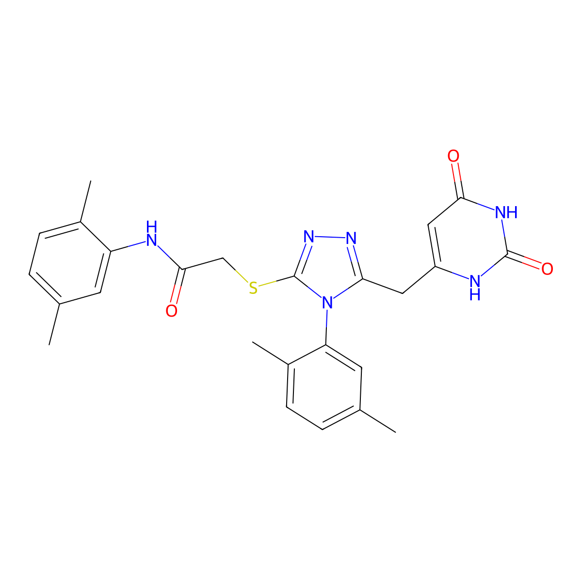 N-(2,5-dimethylphenyl)-2-((4-(2,5-dimethylphenyl)-5-((2,6-dioxo-1,2,3,6-tetrahydropyrimidin-4-yl)methyl)-4H-1,2,4-triazol-3-yl)thio)acetamide molecular structure, CAS 852048-24-9