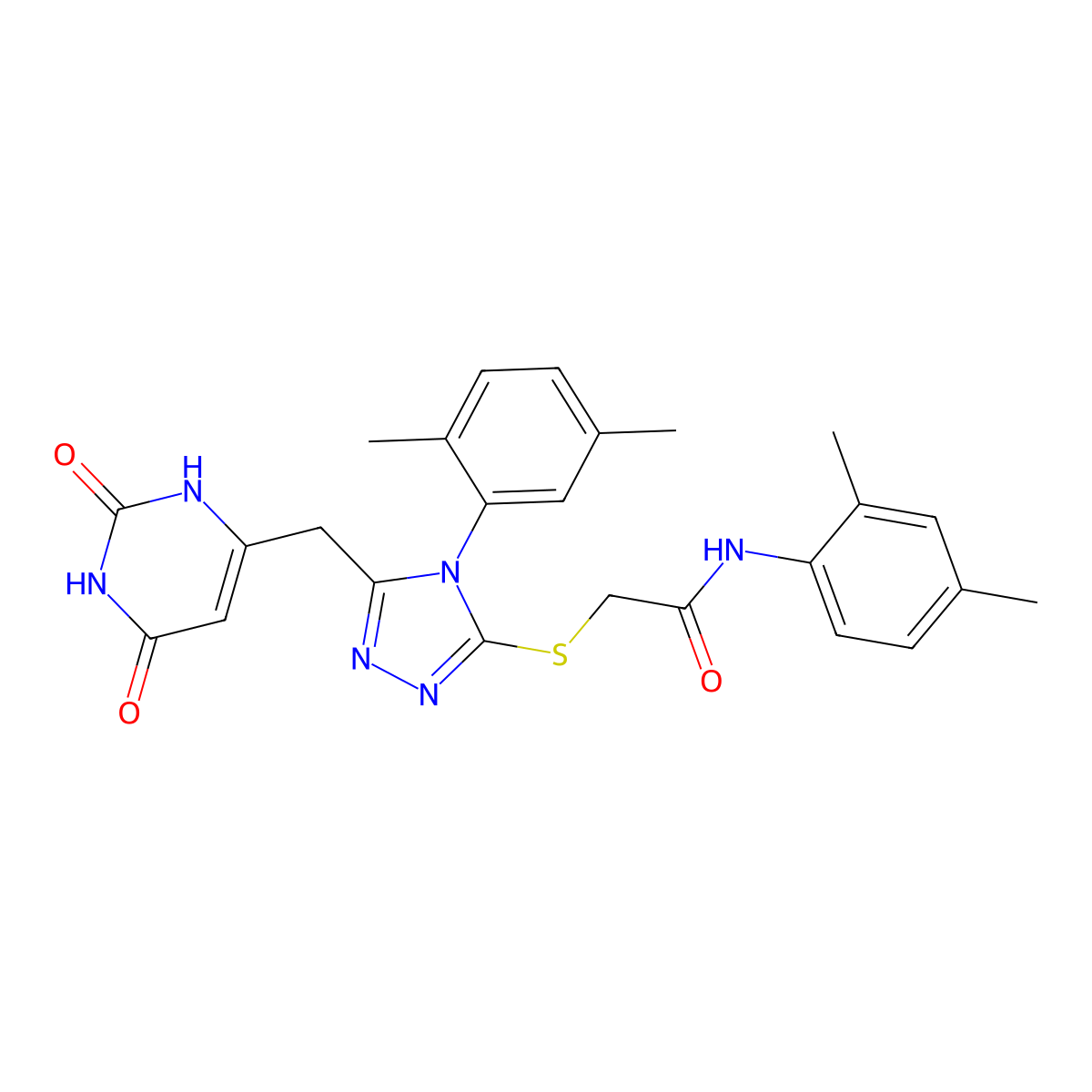 N-(2,4-dimethylphenyl)-2-[[4-(2,5-dimethylphenyl)-5-[(2,4-dioxo-1H-pyrimidin-6-yl)methyl]-1,2,4-triazol-3-yl]sulfanyl]acetamide molecular structure, CAS 852048-25-0