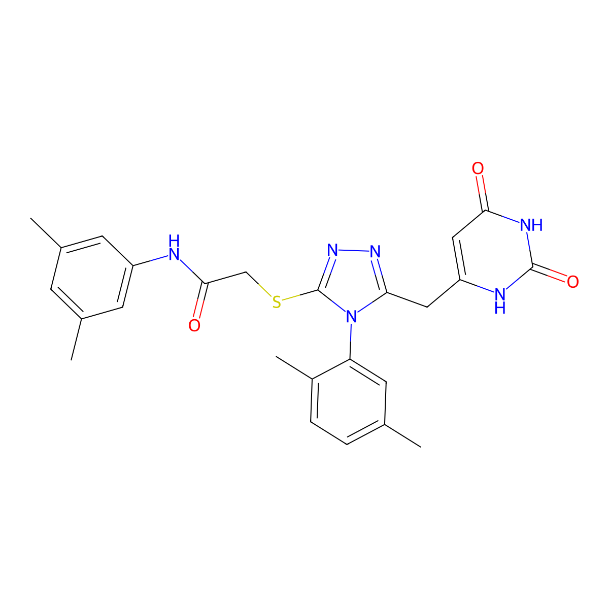 N-(3,5-dimethylphenyl)-2-[[4-(2,5-dimethylphenyl)-5-[(2,4-dioxo-1H-pyrimidin-6-yl)methyl]-1,2,4-triazol-3-yl]sulfanyl]acetamide molecular structure, CAS 852048-26-1