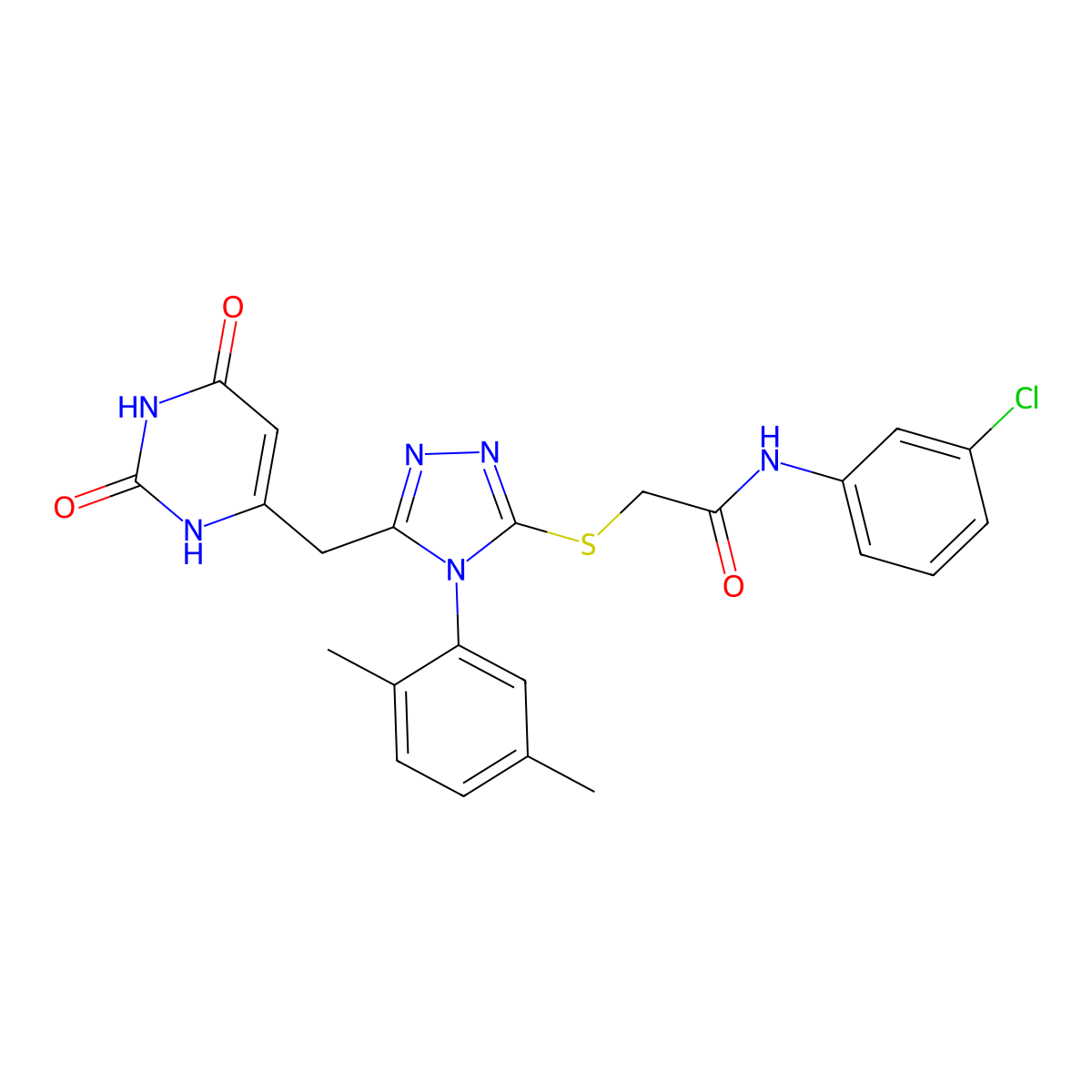N-(3-chlorophenyl)-2-[[4-(2,5-dimethylphenyl)-5-[(2,4-dioxo-1H-pyrimidin-6-yl)methyl]-1,2,4-triazol-3-yl]sulfanyl]acetamide molecular structure, CAS 852048-30-7