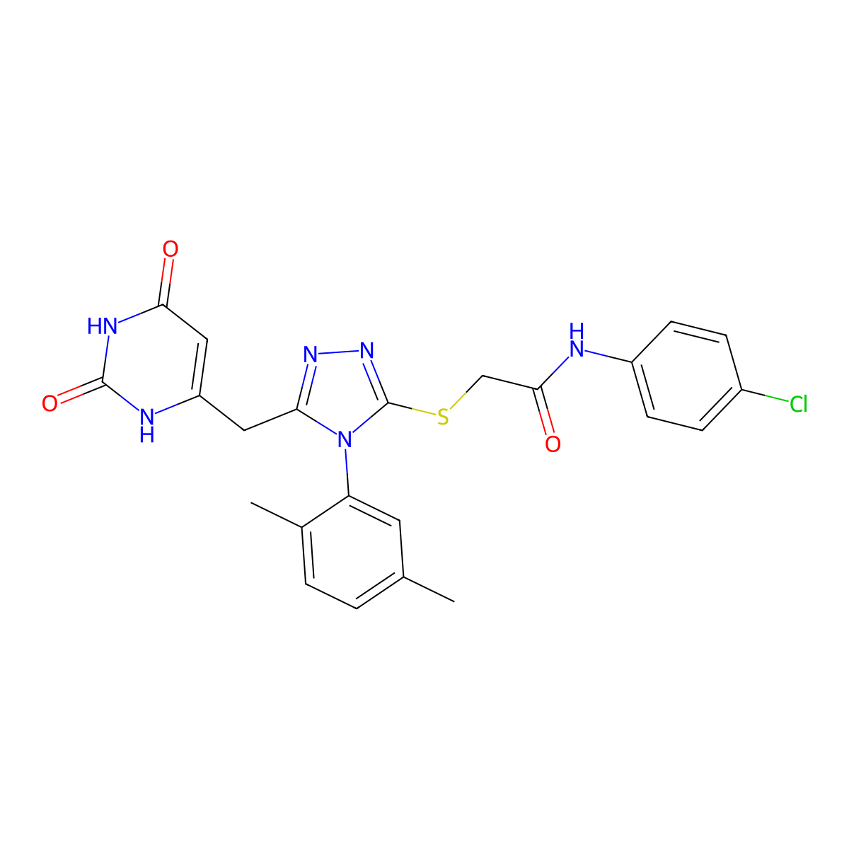 N-(4-chlorophenyl)-2-[[4-(2,5-dimethylphenyl)-5-[(2,4-dioxo-1H-pyrimidin-6-yl)methyl]-1,2,4-triazol-3-yl]sulfanyl]acetamide molecular structure, CAS 852048-31-8