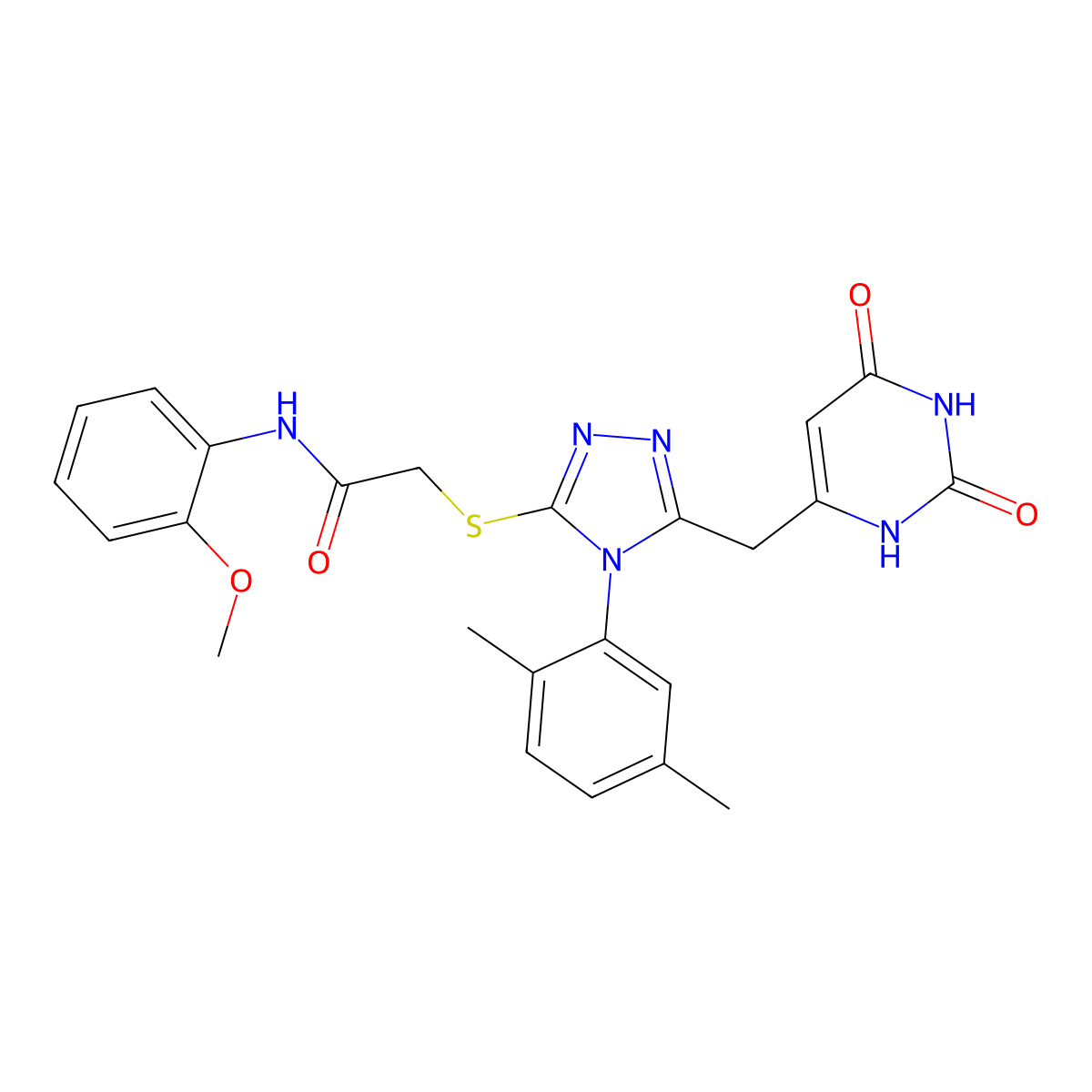 2-((4-(2,5-dimethylphenyl)-5-((2,6-dioxo-1,2,3,6-tetrahydropyrimidin-4-yl)methyl)-4H-1,2,4-triazol-3-yl)thio)-N-(2-methoxyphenyl)acetamide molecular structure, CAS 852048-33-0