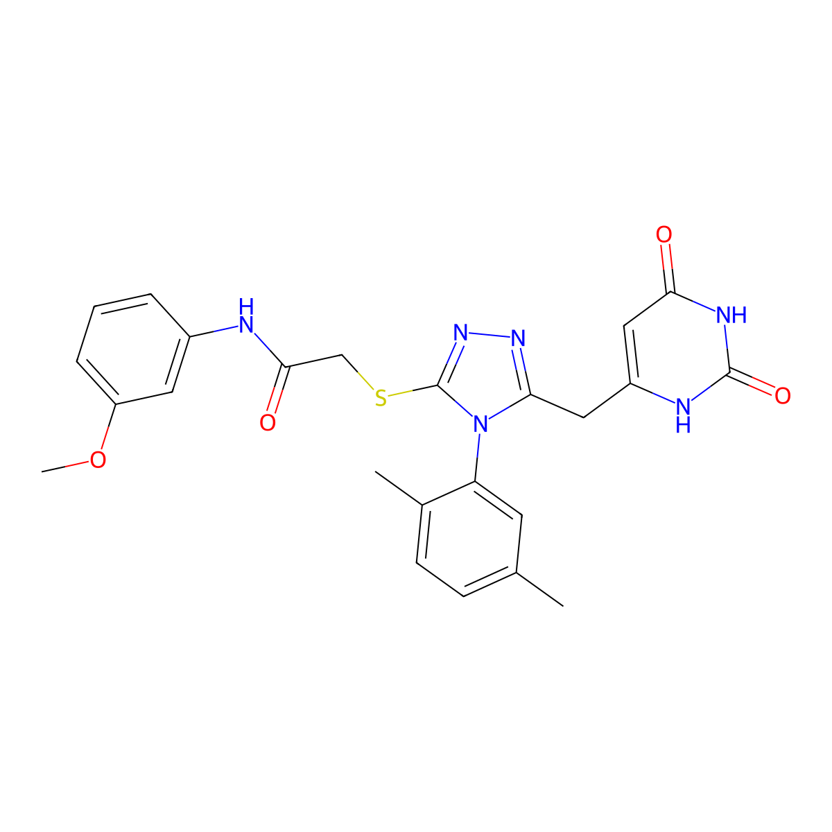 2-((4-(2,5-dimethylphenyl)-5-((2,6-dioxo-1,2,3,6-tetrahydropyrimidin-4-yl)methyl)-4H-1,2,4-triazol-3-yl)thio)-N-(3-methoxyphenyl)acetamide molecular structure, CAS 852048-34-1