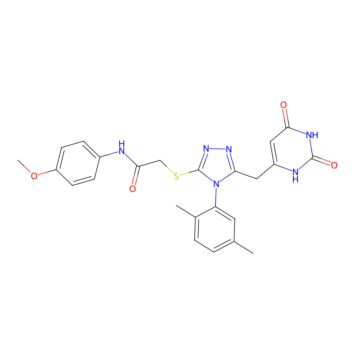 2-[[4-(2,5-dimethylphenyl)-5-[(2,4-dioxo-1H-pyrimidin-6-yl)methyl]-1,2,4-triazol-3-yl]sulfanyl]-N-(4-methoxyphenyl)acetamide molecular structure, CAS 852048-35-2