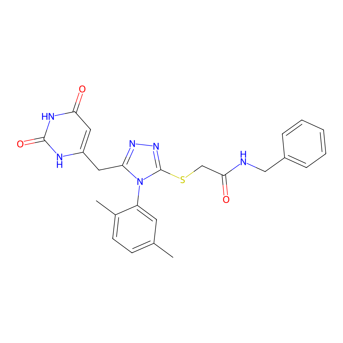 N-benzyl-2-[[4-(2,5-dimethylphenyl)-5-[(2,4-dioxo-1H-pyrimidin-6-yl)methyl]-1,2,4-triazol-3-yl]sulfanyl]acetamide molecular structure, CAS 852048-39-6