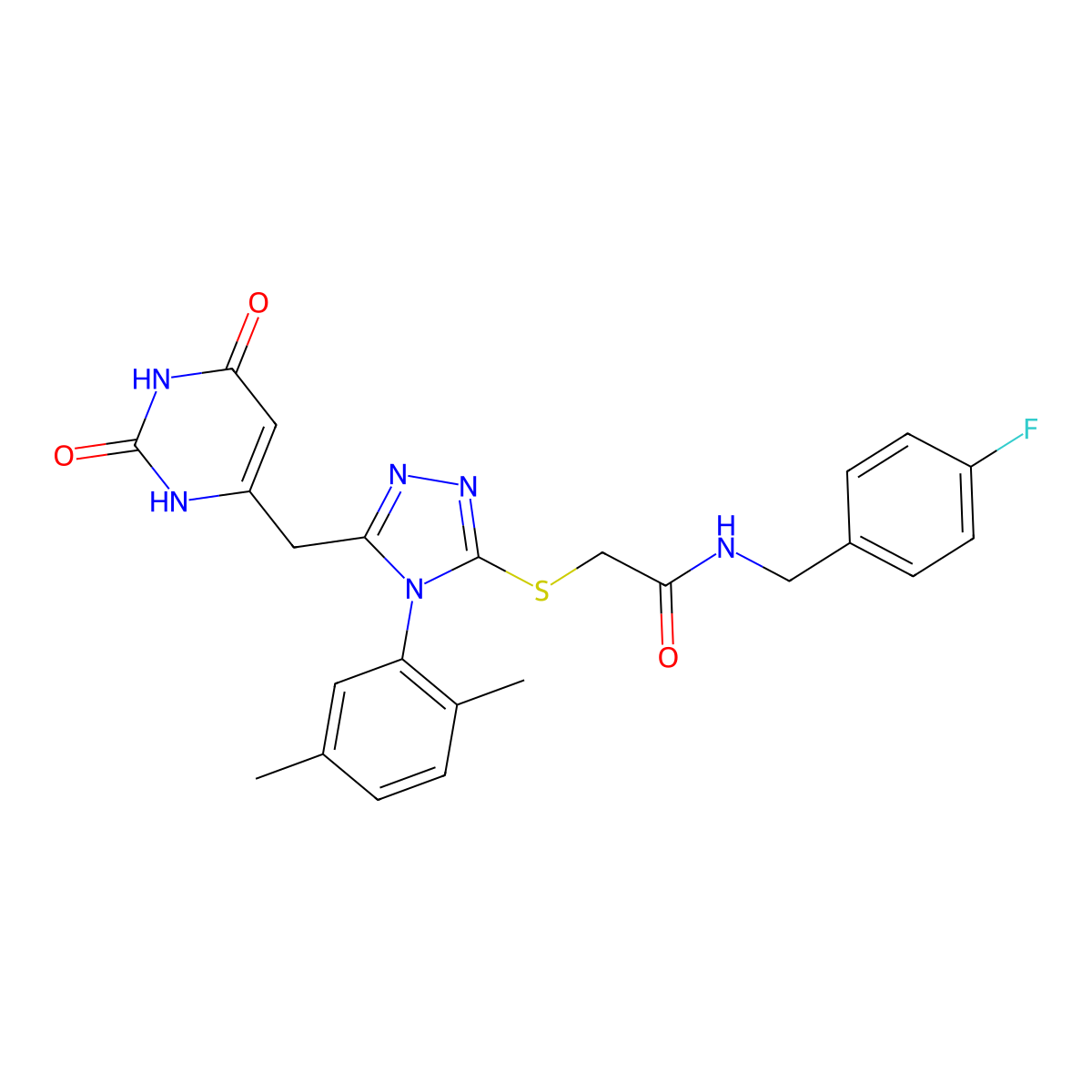 2-[[4-(2,5-dimethylphenyl)-5-[(2,4-dioxo-1H-pyrimidin-6-yl)methyl]-1,2,4-triazol-3-yl]sulfanyl]-N-[(4-fluorophenyl)methyl]acetamide molecular structure, CAS 852048-40-9