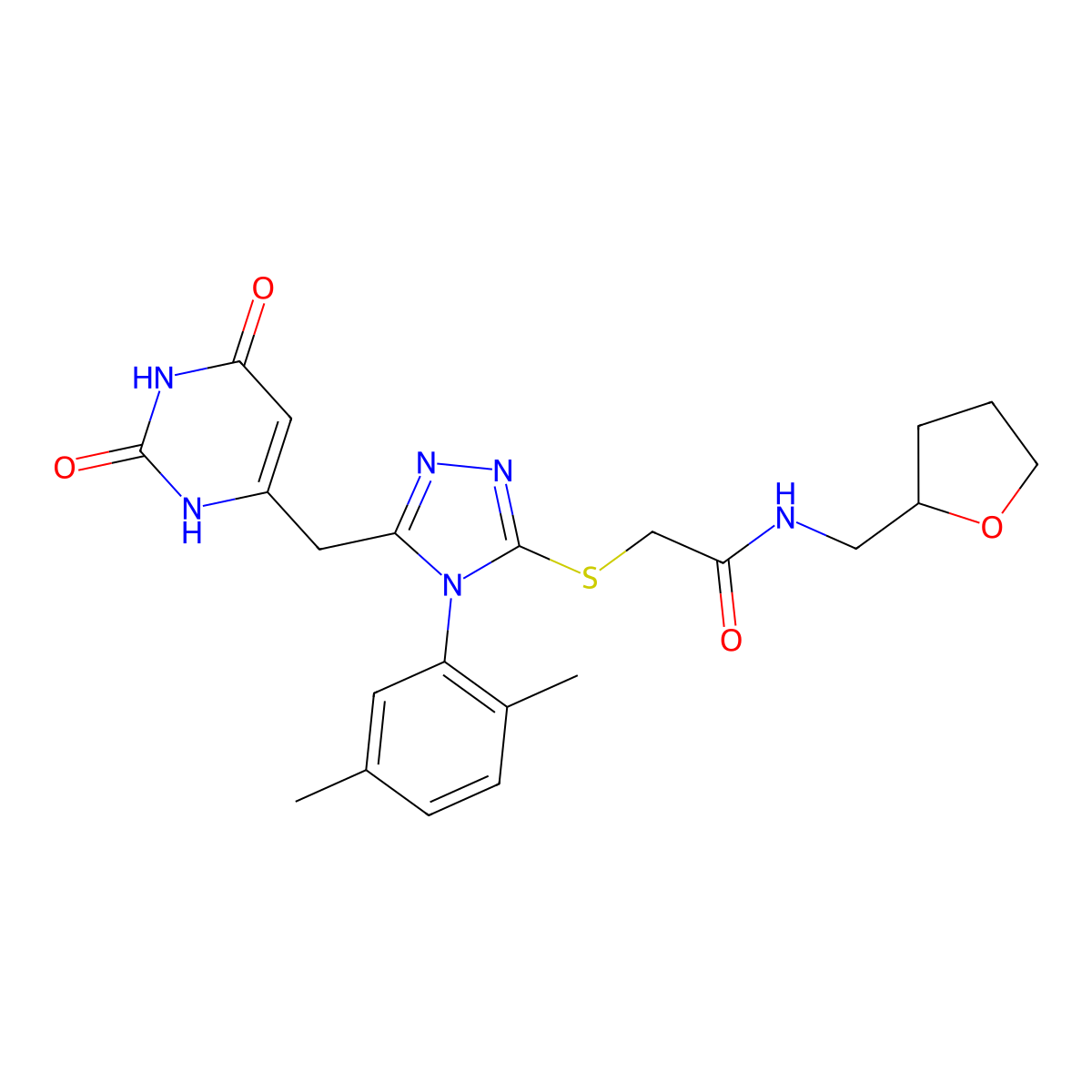 2-[[4-(2,5-dimethylphenyl)-5-[(2,4-dioxo-1H-pyrimidin-6-yl)methyl]-1,2,4-triazol-3-yl]sulfanyl]-N-(oxolan-2-ylmethyl)acetamide molecular structure, CAS 852048-42-1