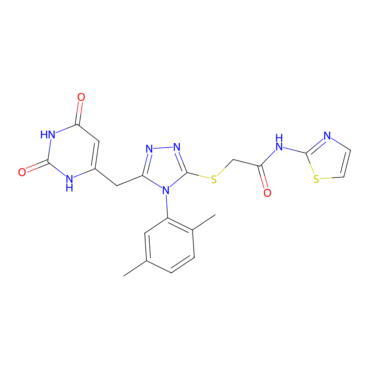 2-[[4-(2,5-dimethylphenyl)-5-[(2,4-dioxo-1H-pyrimidin-6-yl)methyl]-1,2,4-triazol-3-yl]sulfanyl]-N-(1,3-thiazol-2-yl)acetamide molecular structure, CAS 852048-44-3