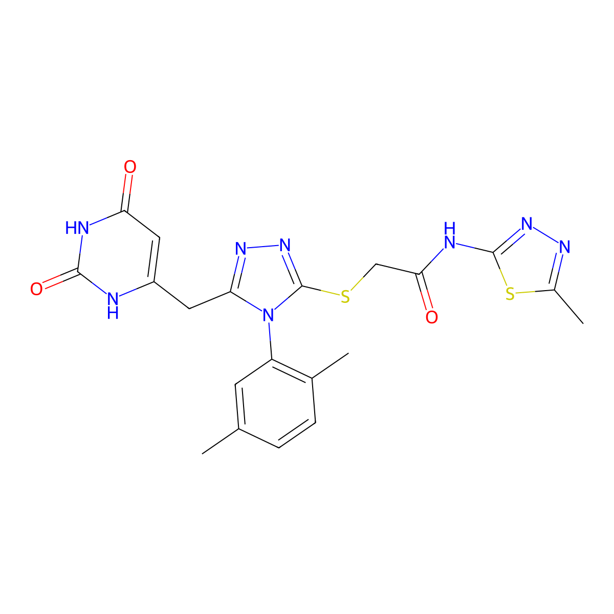 2-[[4-(2,5-dimethylphenyl)-5-[(2,4-dioxo-1H-pyrimidin-6-yl)methyl]-1,2,4-triazol-3-yl]sulfanyl]-N-(5-methyl-1,3,4-thiadiazol-2-yl)acetamide molecular structure, CAS 852048-46-5