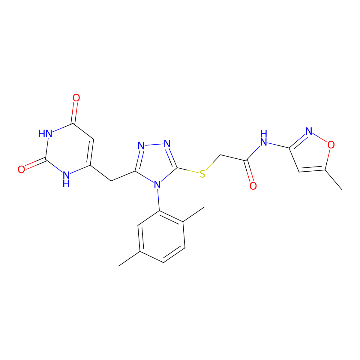 2-((4-(2,5-dimethylphenyl)-5-((2,6-dioxo-1,2,3,6-tetrahydropyrimidin-4-yl)methyl)-4H-1,2,4-triazol-3-yl)thio)-N-(5-methylisoxazol-3-yl)acetamide molecular structure, CAS 852048-48-7