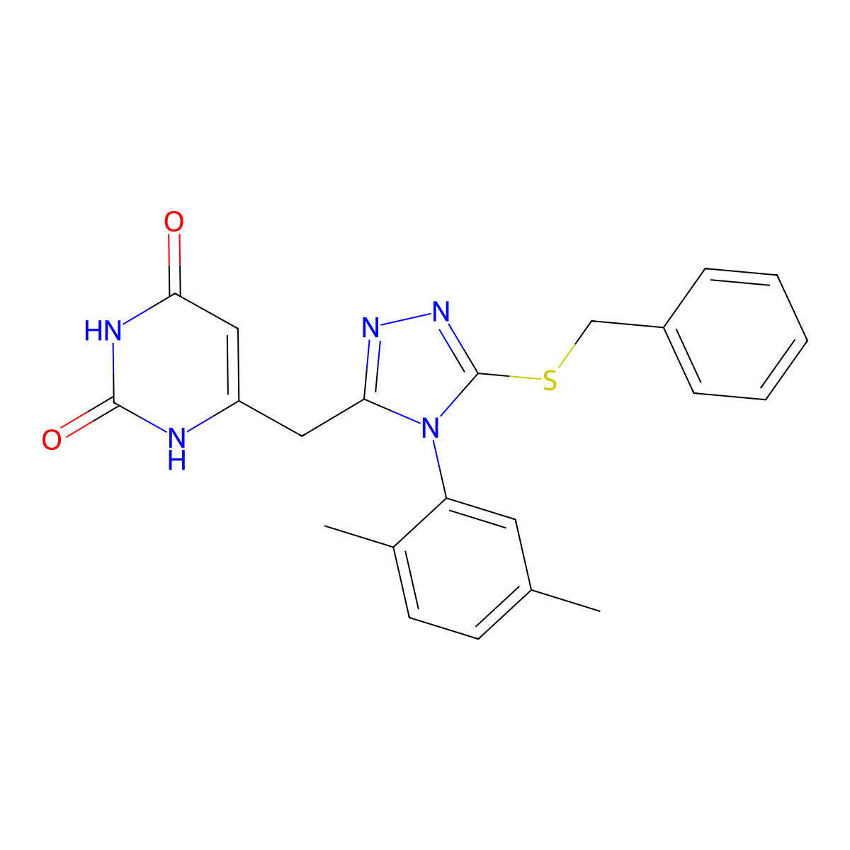 6-[[5-benzylsulfanyl-4-(2,5-dimethylphenyl)-1,2,4-triazol-3-yl]methyl]-1H-pyrimidine-2,4-dione molecular structure, CAS 852048-49-8