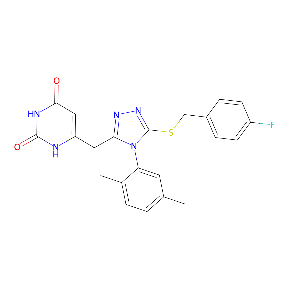 6-[[4-(2,5-dimethylphenyl)-5-[(4-fluorophenyl)methylsulfanyl]-1,2,4-triazol-3-yl]methyl]-1H-pyrimidine-2,4-dione molecular structure, CAS 852048-51-2