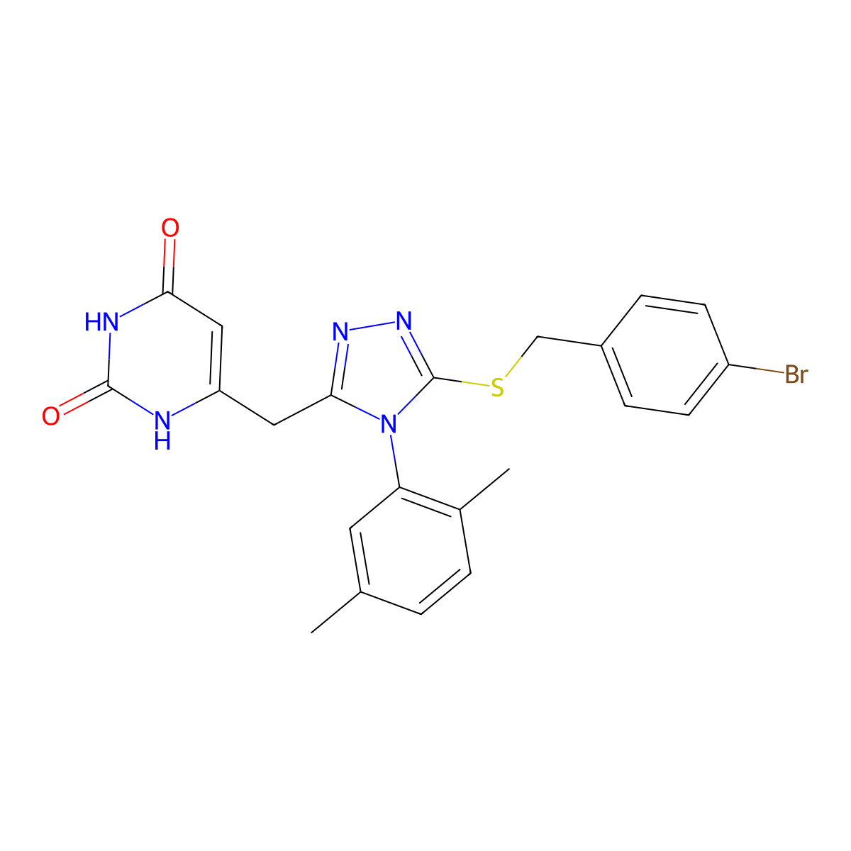 6-((5-((4-bromobenzyl)thio)-4-(2,5-dimethylphenyl)-4H-1,2,4-triazol-3-yl)methyl)pyrimidine-2,4(1H,3H)-dione molecular structure, CAS 852048-52-3