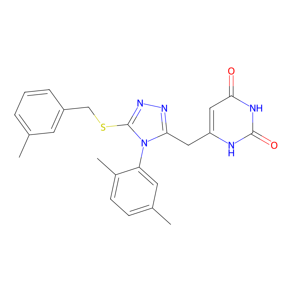 6-[[4-(2,5-dimethylphenyl)-5-[(3-methylphenyl)methylsulfanyl]-1,2,4-triazol-3-yl]methyl]-1H-pyrimidine-2,4-dione molecular structure, CAS 852048-58-9
