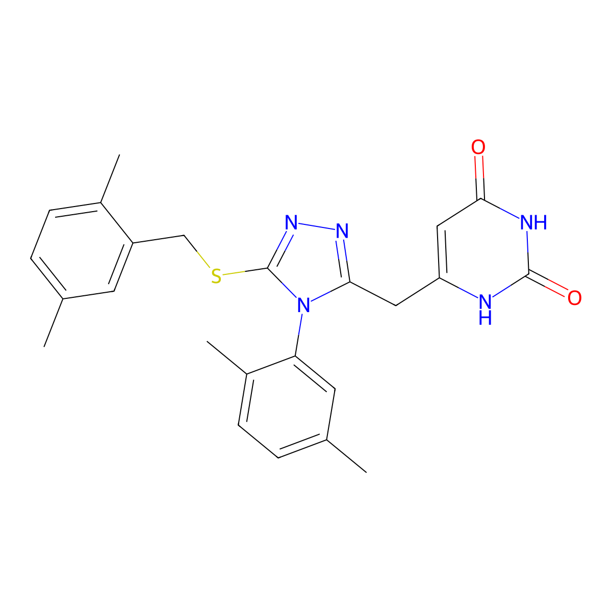 6-((5-((2,5-dimethylbenzyl)thio)-4-(2,5-dimethylphenyl)-4H-1,2,4-triazol-3-yl)methyl)pyrimidine-2,4(1H,3H)-dione molecular structure, CAS 852048-60-3