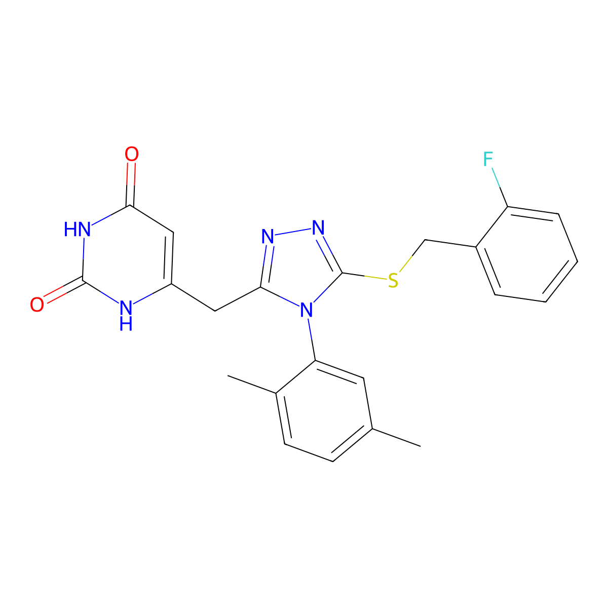 6-[[4-(2,5-dimethylphenyl)-5-[(2-fluorophenyl)methylsulfanyl]-1,2,4-triazol-3-yl]methyl]-1H-pyrimidine-2,4-dione molecular structure, CAS 852048-62-5