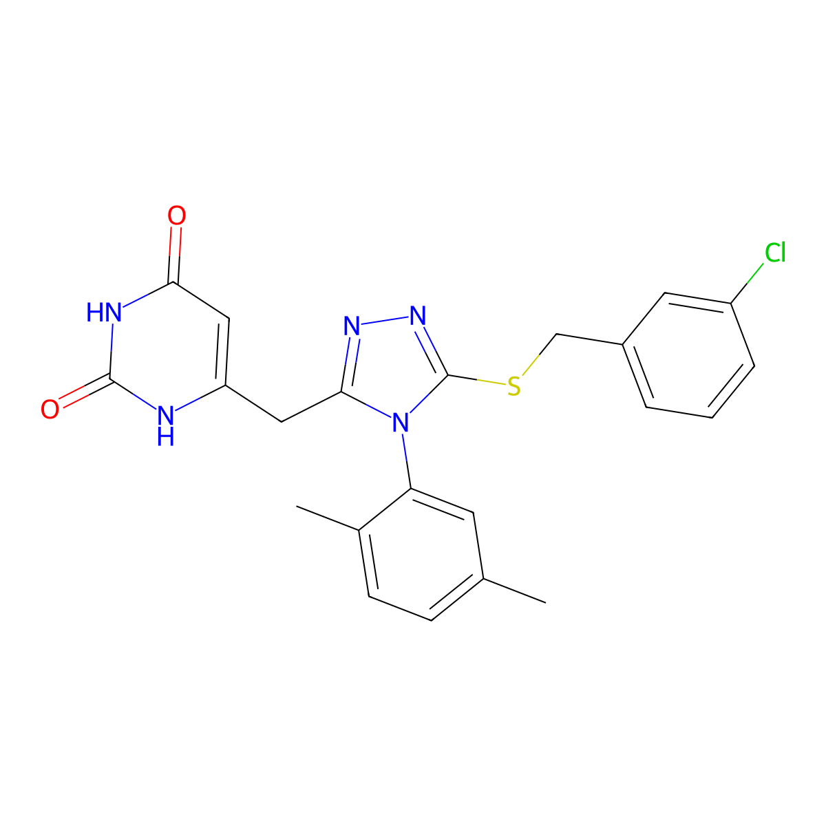 6-((5-((3-chlorobenzyl)thio)-4-(2,5-dimethylphenyl)-4H-1,2,4-triazol-3-yl)methyl)pyrimidine-2,4(1H,3H)-dione molecular structure, CAS 852048-64-7