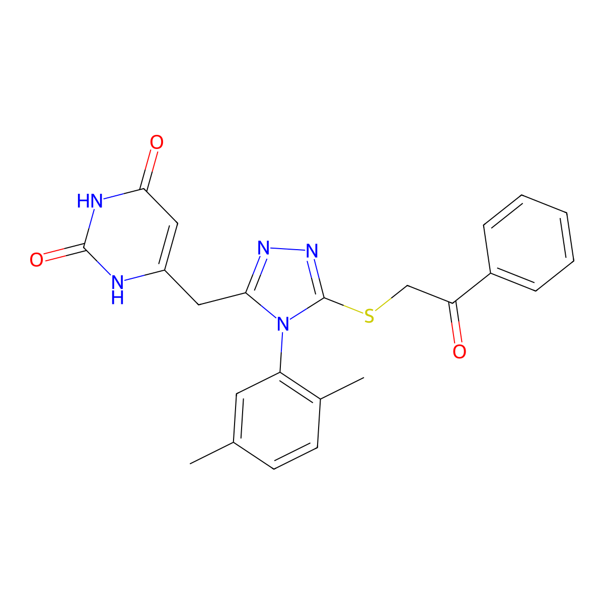 6-[[4-(2,5-dimethylphenyl)-5-phenacylsulfanyl-1,2,4-triazol-3-yl]methyl]-1H-pyrimidine-2,4-dione molecular structure, CAS 852048-70-5