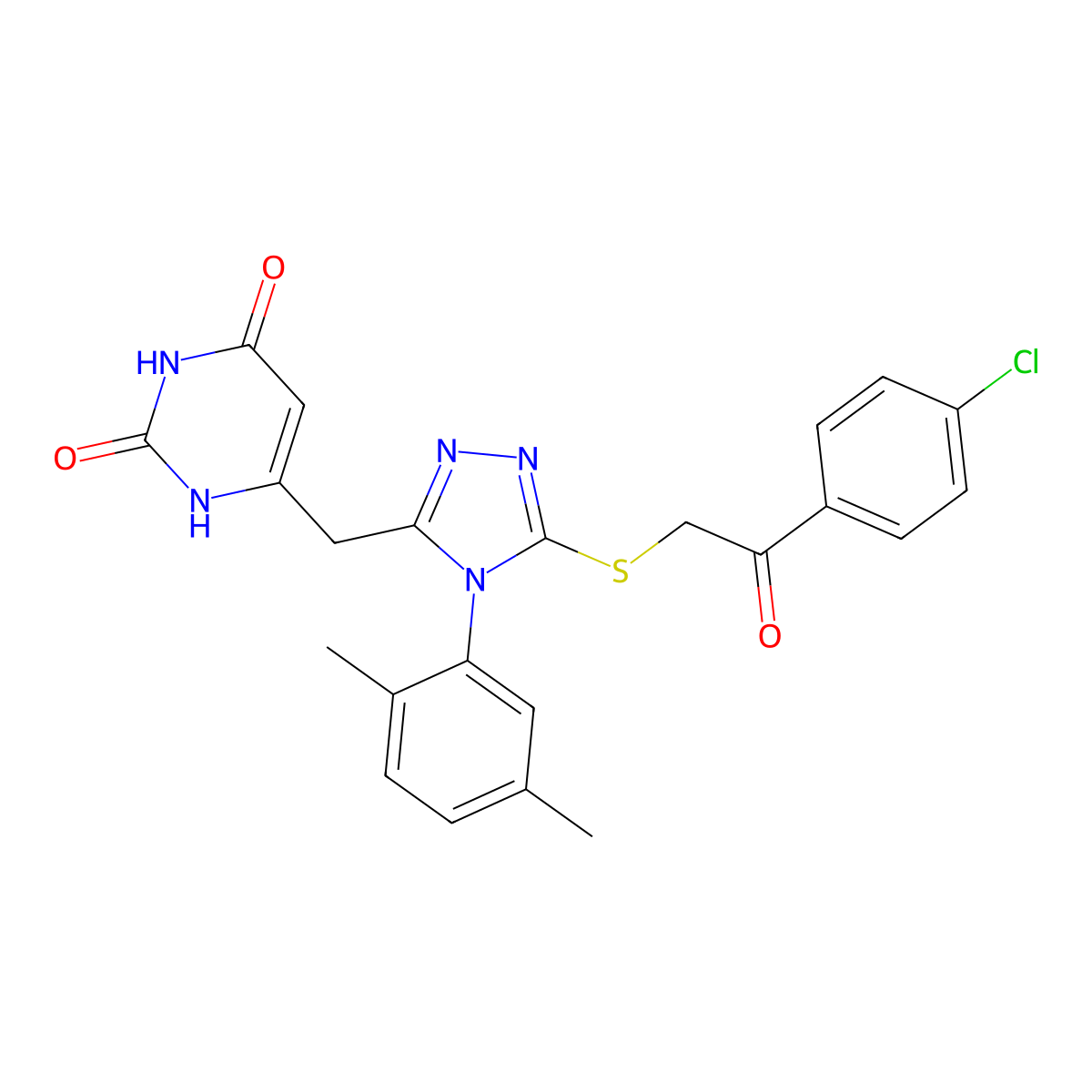 6-[[5-[2-(4-chlorophenyl)-2-oxoethyl]sulfanyl-4-(2,5-dimethylphenyl)-1,2,4-triazol-3-yl]methyl]-1H-pyrimidine-2,4-dione molecular structure, CAS 852048-71-6