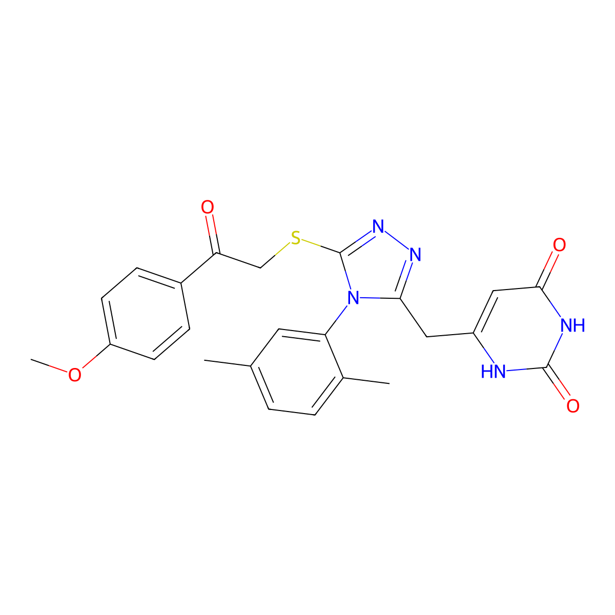 6-[[4-(2,5-dimethylphenyl)-5-[2-(4-methoxyphenyl)-2-oxoethyl]sulfanyl-1,2,4-triazol-3-yl]methyl]-1H-pyrimidine-2,4-dione molecular structure, CAS 852048-72-7