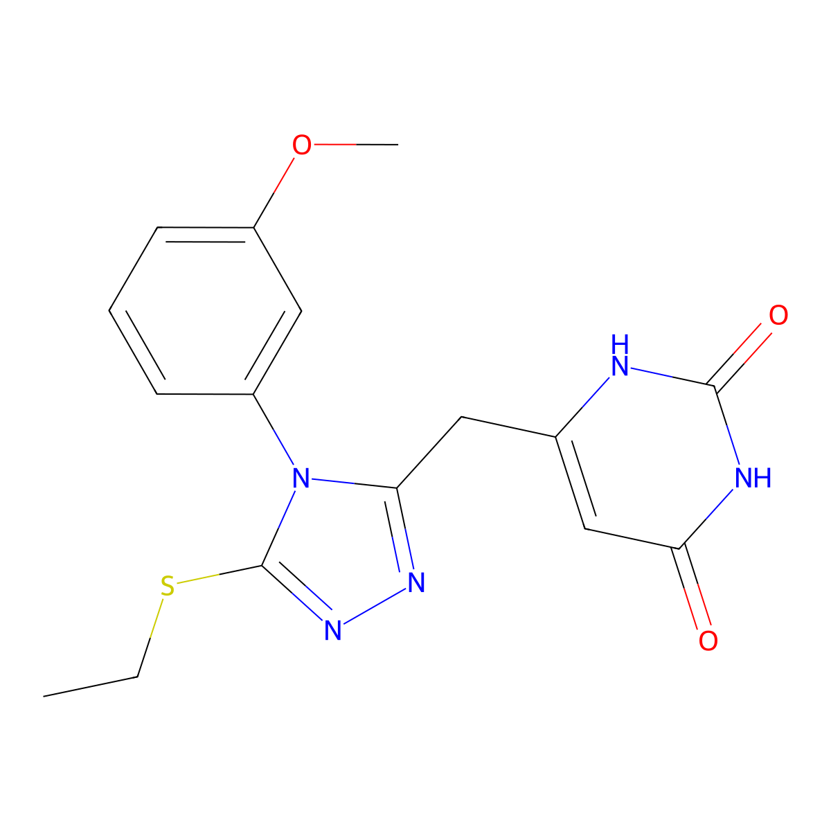 6-((5-(ethylthio)-4-(3-methoxyphenyl)-4H-1,2,4-triazol-3-yl)methyl)pyrimidine-2,4(1H,3H)-dione molecular structure, CAS 852048-74-9